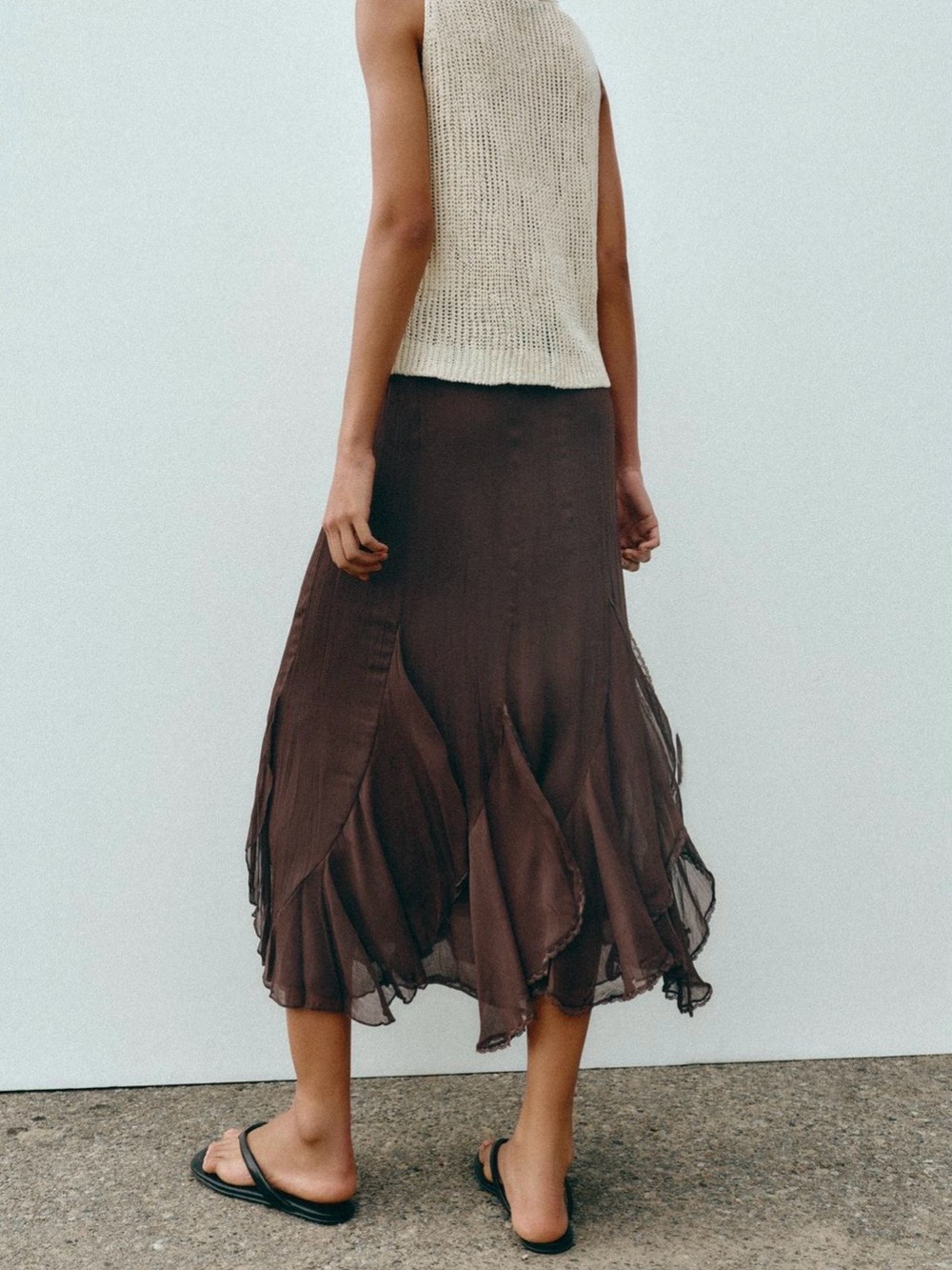 Zara Brown Ruffled Lace Midi Skirt. Size XL. Brand new! - Picture 7 of 11